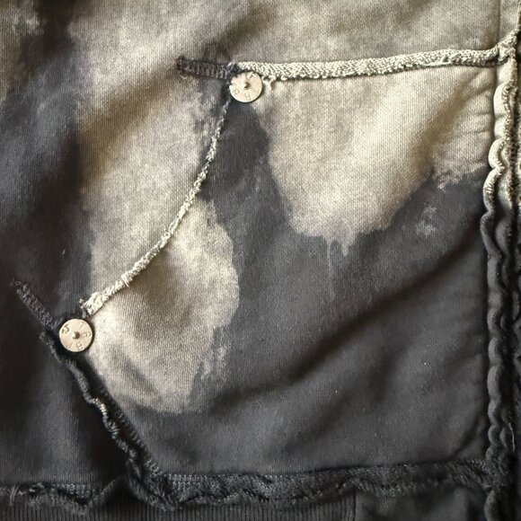 True Religion Black Bleach Dye Hoodie Frayed Details Front Pockets Mens Medium - Picture 6 of 16
